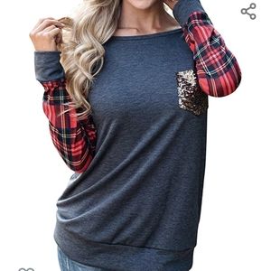 Women's long sleeve plaid with gold pocket sz xl